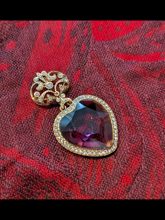 Jewelry - Gold-Tone Heart Pendant Necklace with Purple Crystal and Clear Accent Stones